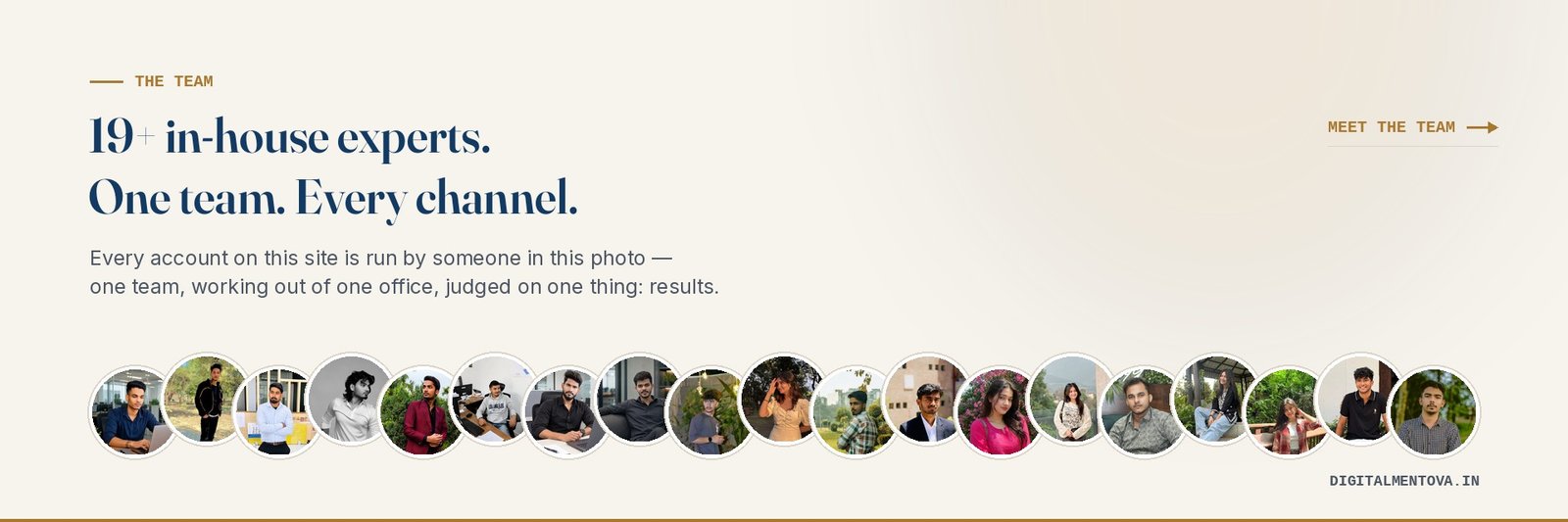 The Digital Mentova team — 19+ in-house experts, one team that owns it end-to-end